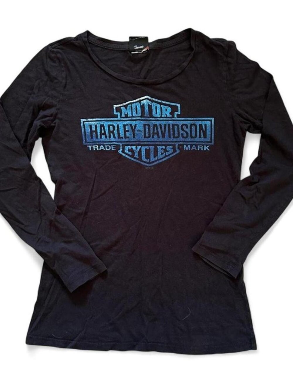 Harley Davidson Women's black long sleeve shirt with blue logo